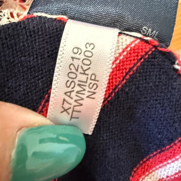 Preppy Sweater Vest Women XL Lace Hem Striped Classic Lightweight Tommy Hilfiger - Picture 9 of 9